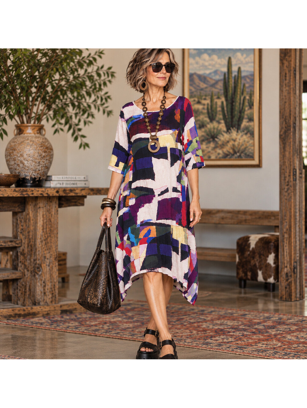 Shana Tunic Dress Art 2Wear Womens XL Modern Free Spirit Colorful Abstract